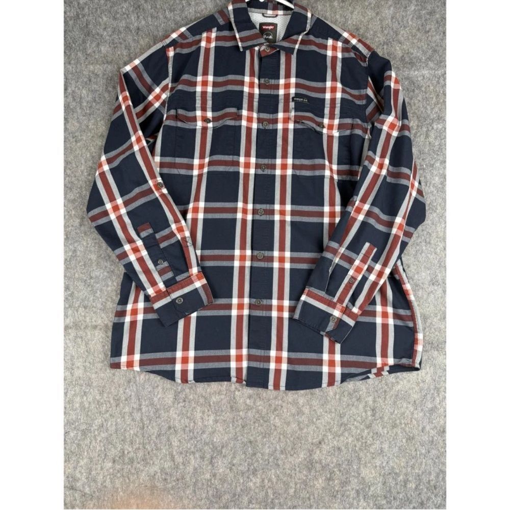 Wrangler Utility Shirt Men's Large Multicolor‎ Plaid Outdoor 2-Pocket Button-Up